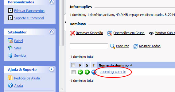 Lista de Domínios no Painel de Controle