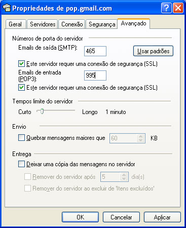 Gmail-Configuração de conta no Outlook Express