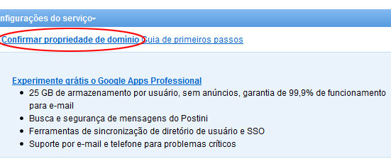 Google Apps Confirmar Domínio