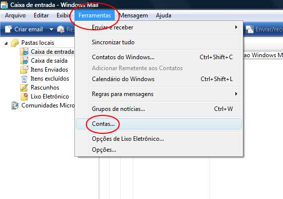 Adicionar nova conta no Windows Mail