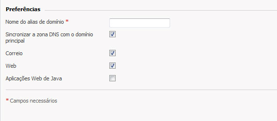 Painel de Controle - Configuração de Apelidos de Domínio