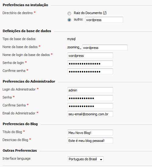 Informações para Instalação