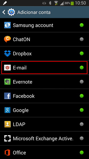 Adicionar conta de email no Android