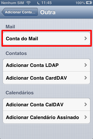 Clique em Conta do Mail no iOS