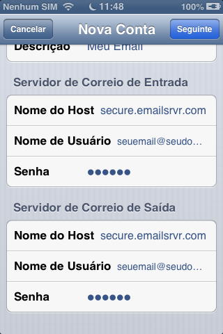 Servidor de Correio de Saída no iOS