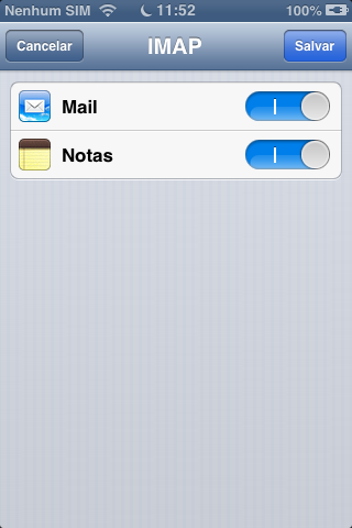 Opções de Sincronismo IMAP no iOS
