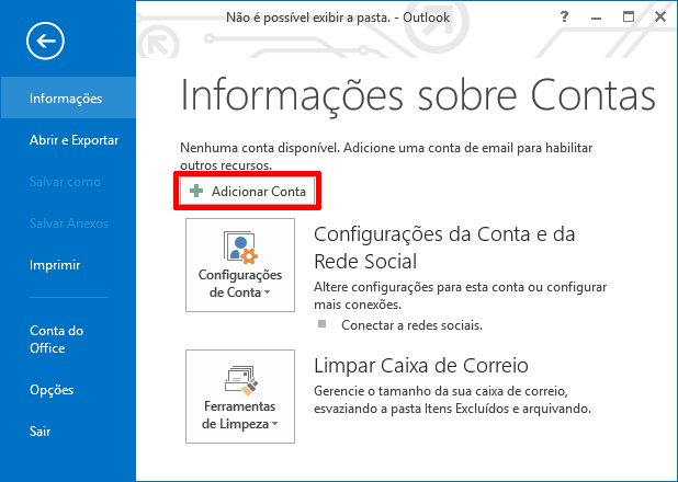 Adicionar Conta de Email no Outlook 2013