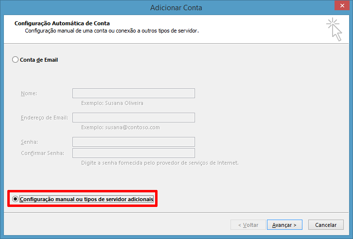 Configuração Manual no Outlook 2013