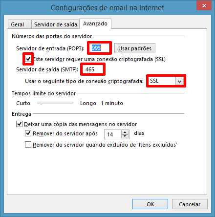 Porta POP3 SSL no Outlook 2013