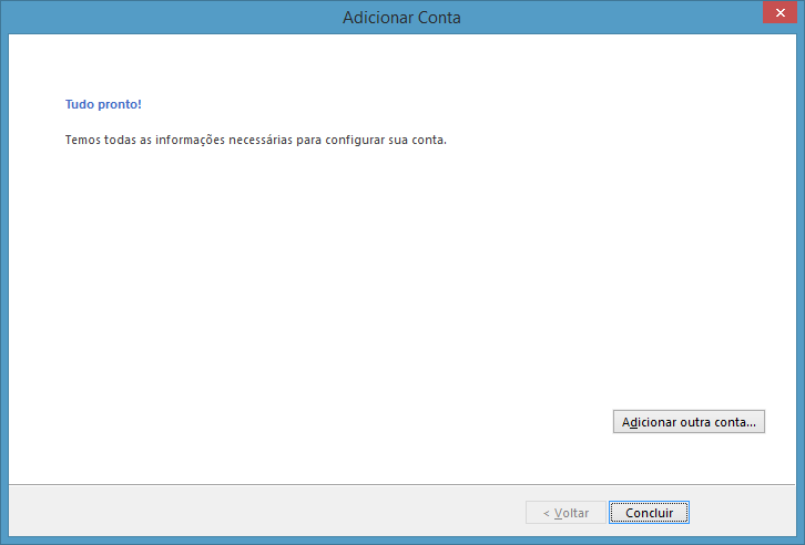 Confirmação da configuração no Outlook 2013