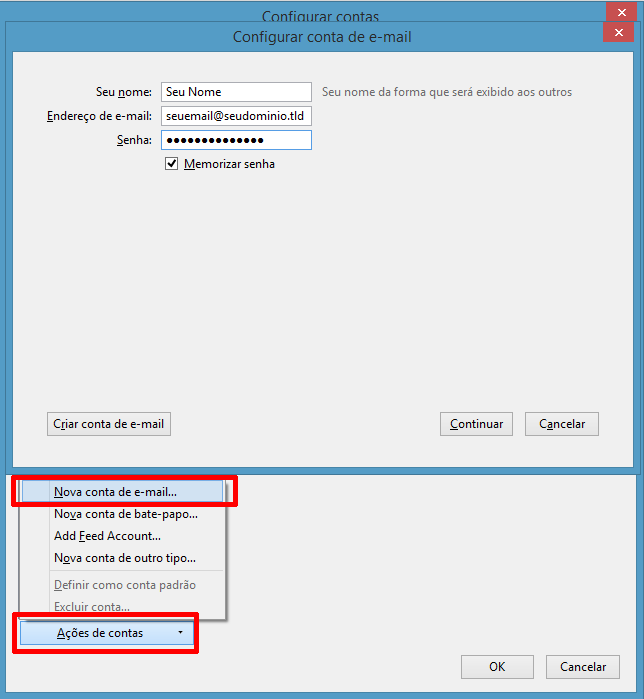 Adicionar nova conta no Thunderbird