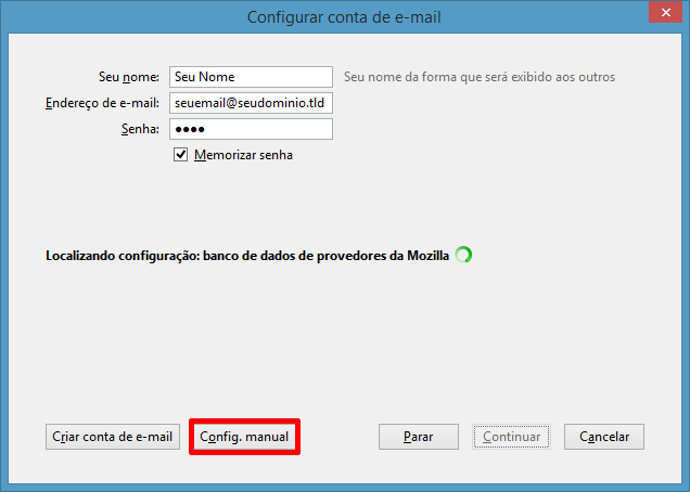 Configuração manual do Thunderbird