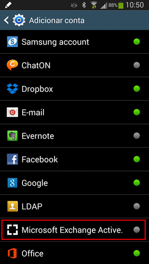 Adicionar conta Microsoft Exchange Active Sync no Android