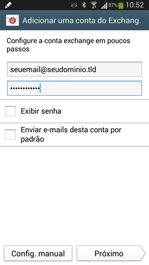 Informe seu Email nas configurações do Android