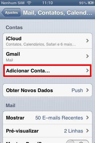 Adicionar conta no iPhone ou iPad