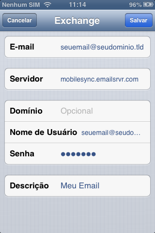 Informe as configurações do servidor de Email