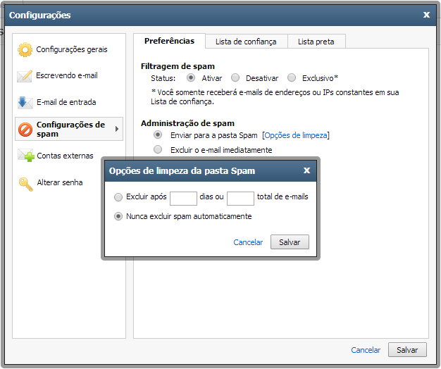 Limpeza de Spam no Webmail Premium